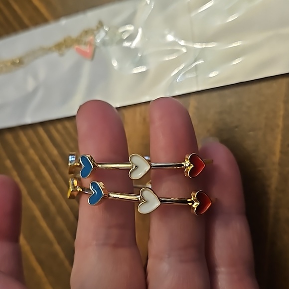 Multicolored Heart themed hoop earrings Gold Accents - Picture 1 of 5